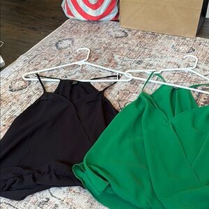 Black and Green Sleeveless Tops